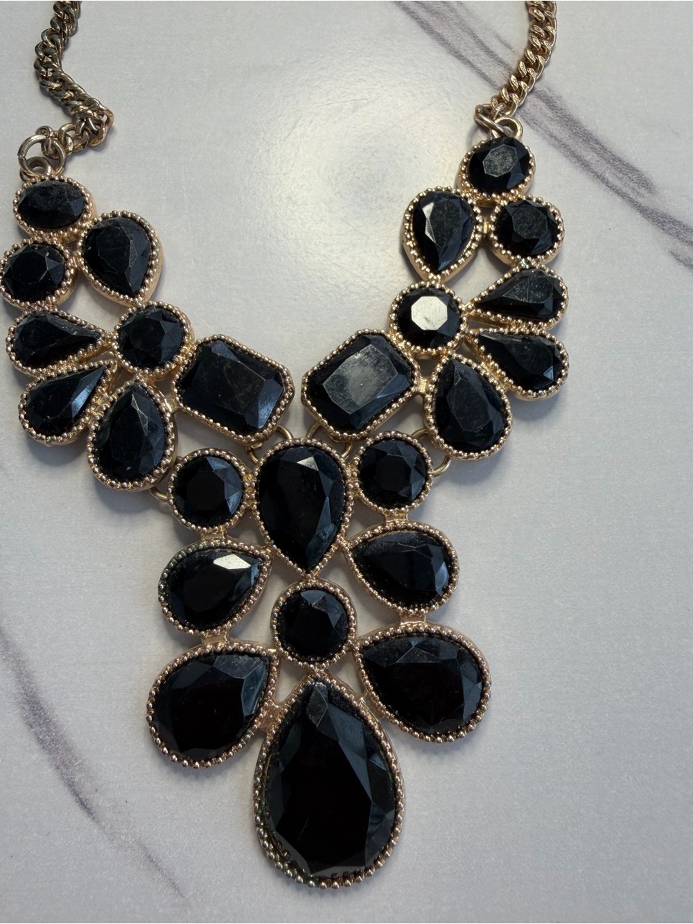 Gold-Tone Black Bib Necklace with Faceted Stones - Picture 2 of 3